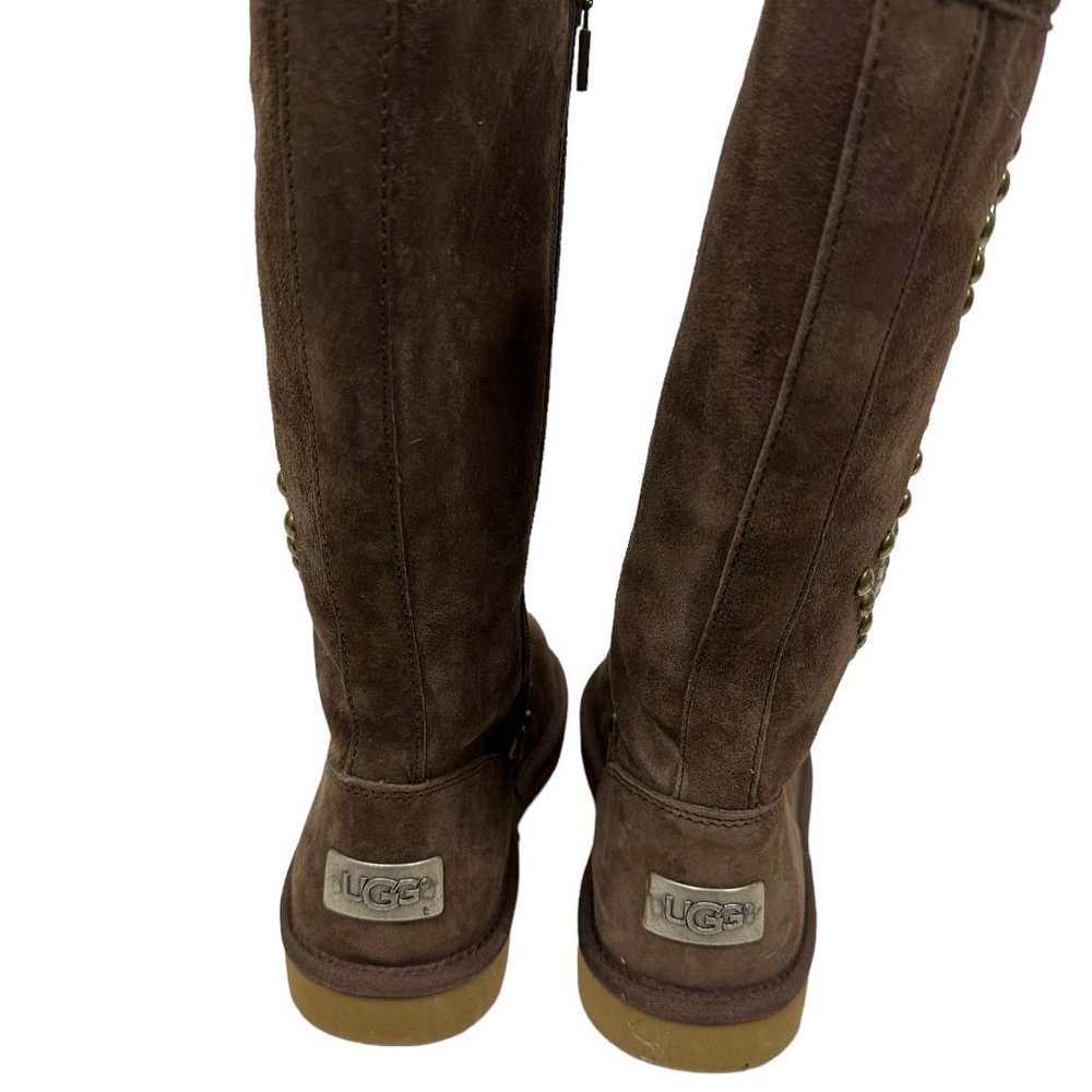 UGG 3330 AVONDALE STUDDED BROWN SHEEPSKIN SHEARLING TALL COZY WINTER BOOTS - Picture 4 of 10